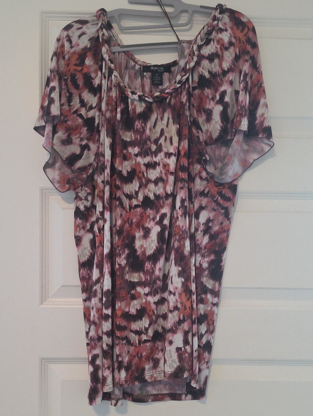 Style & Co. Braided Neck Shirt in Multi Pink and Brown 2x